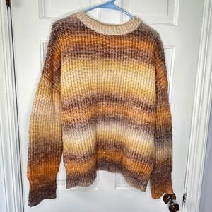 Rachel Zoe Ombré Striped Knit Sweater Pullover Brown Orange Oversized Medium